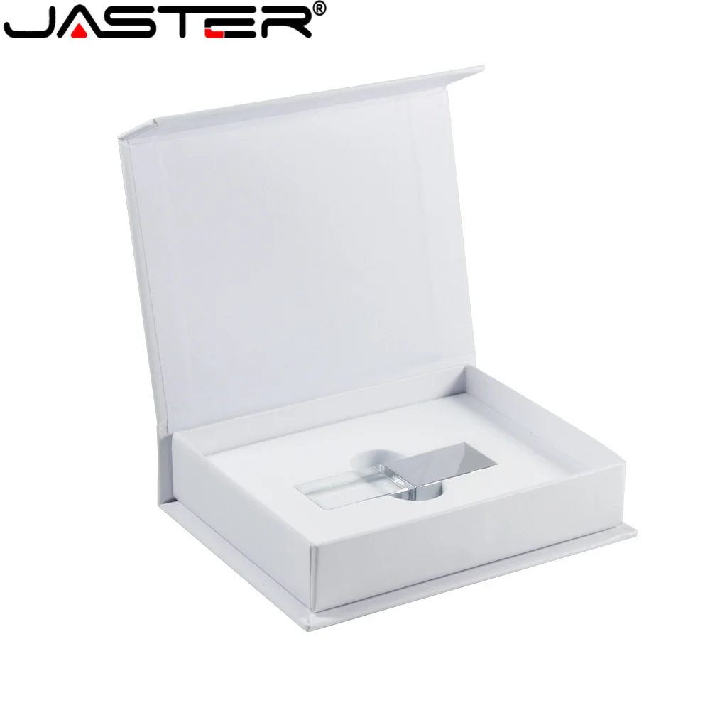 JASTER USB Flash Drive 2.0 With LED Crystal Sticks 4GB 16GB 32GB 64GB 128GB Transparent Glass Gift Pendrive（No Customized Logo）