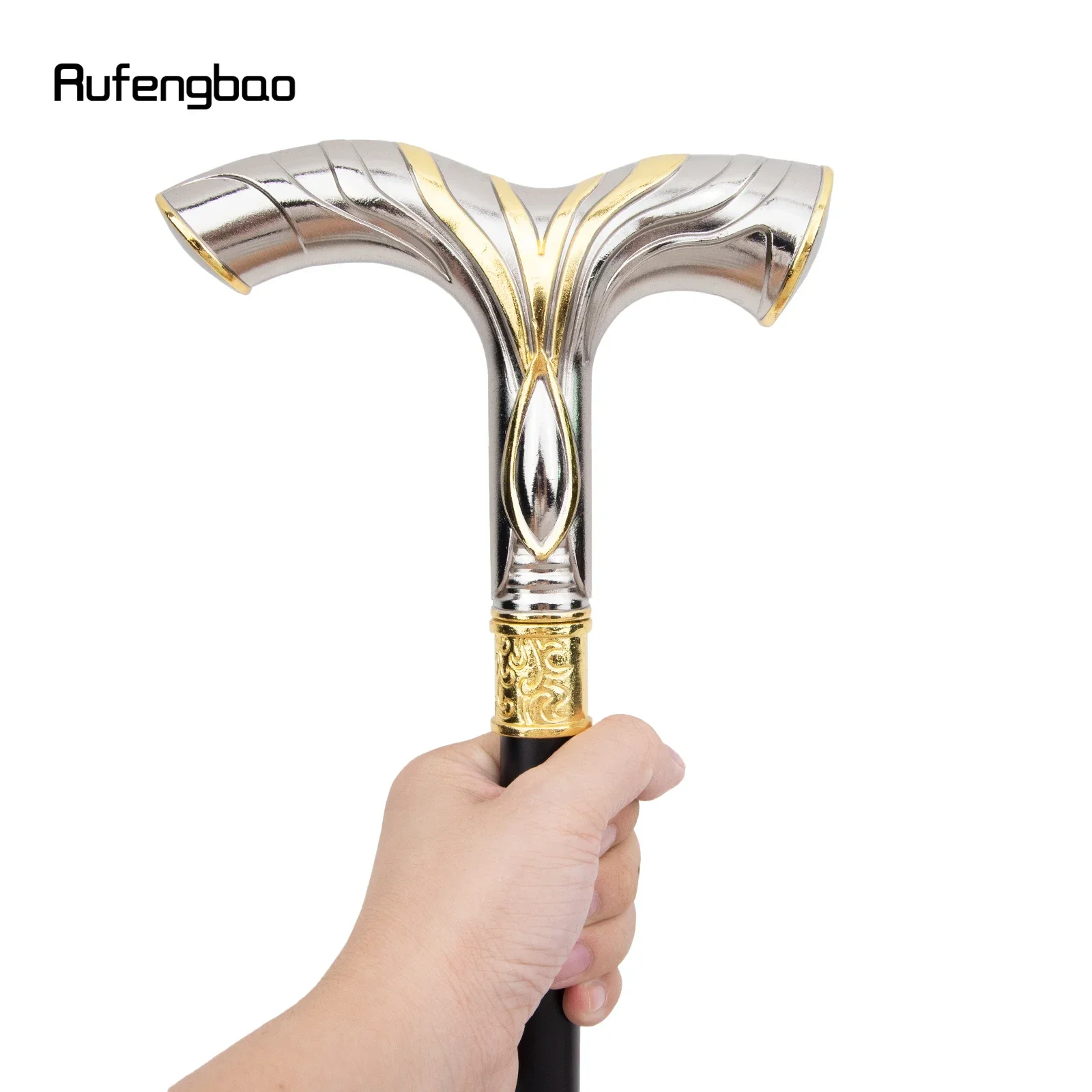 Golden White Flowing Lines Luxury Fashion Cosplay Stick Party Decorative Cane Knob Walking Stick 92cm  Performance Stage Cane