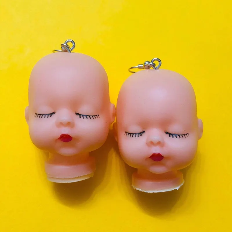 Super Cute Chubby Cheeks Sleeping Babies Dolls heads Dangling Hook Earrings Cute Weird Jewelry Gift for Her