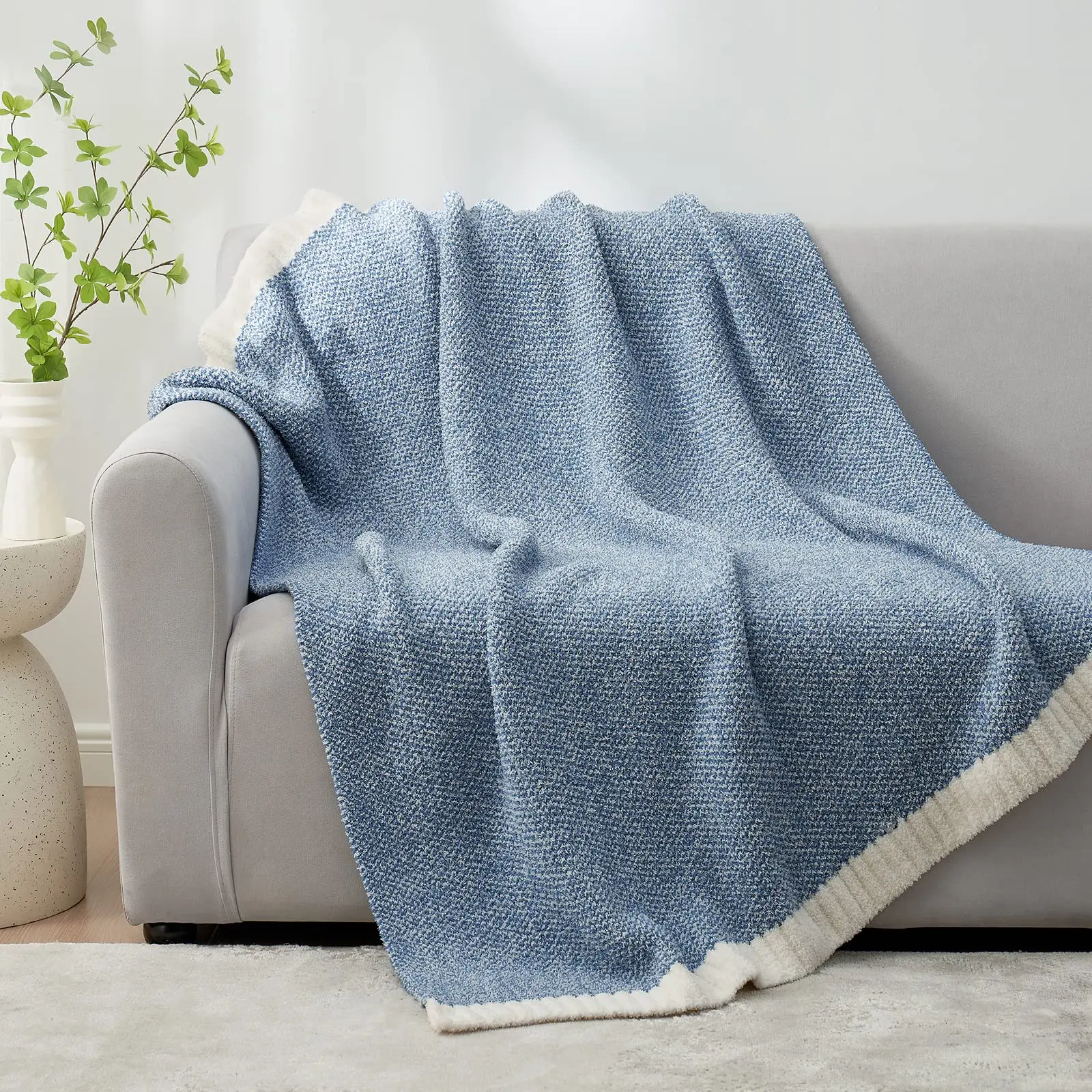Throw Blankets for Couch, Reversible Super Soft Warm Blankets Cozy Knit Blanket Fuzzy Plush Throws for Sofa, Bed, Gift