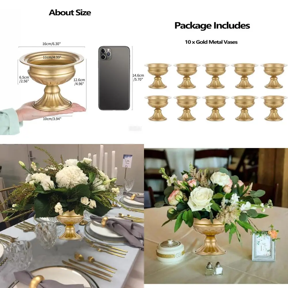 

Набор из 10, 5 золотых мини-ваз на подставке для украшения стола — идеально подходит для свадеб, дней рождения и юбилеев