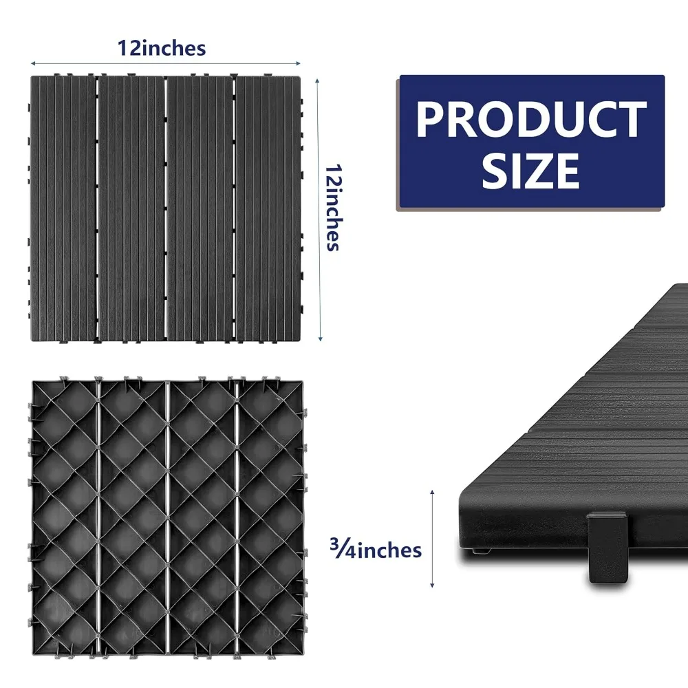 216 stuks kunststof in elkaar grijpende terrastegels - 12 "x 12" waterdichte binnen-buitenvloeren gebruik voor alle weersomstandigheden, donkergrijs