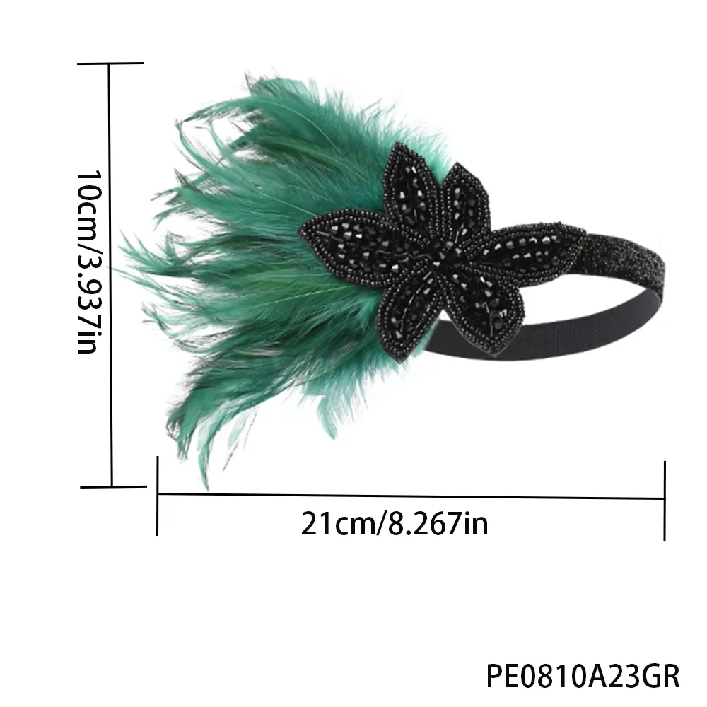 PESENAR Diadema navideña negra con adorno de plumas verdes y cristales