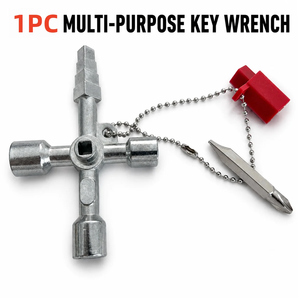 4‑Way Multi‑Purpose Cross Key Wrench Universal Utility Cabinet Key with Double‑Ended Screwdriver Bit for Elevator Water Meter Va