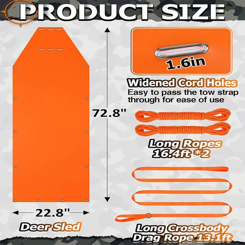 Bright Orange Deer Drag Sled for Enhanced Visibility During For Ice Fishing Hunting Trips and Firewood Hauling