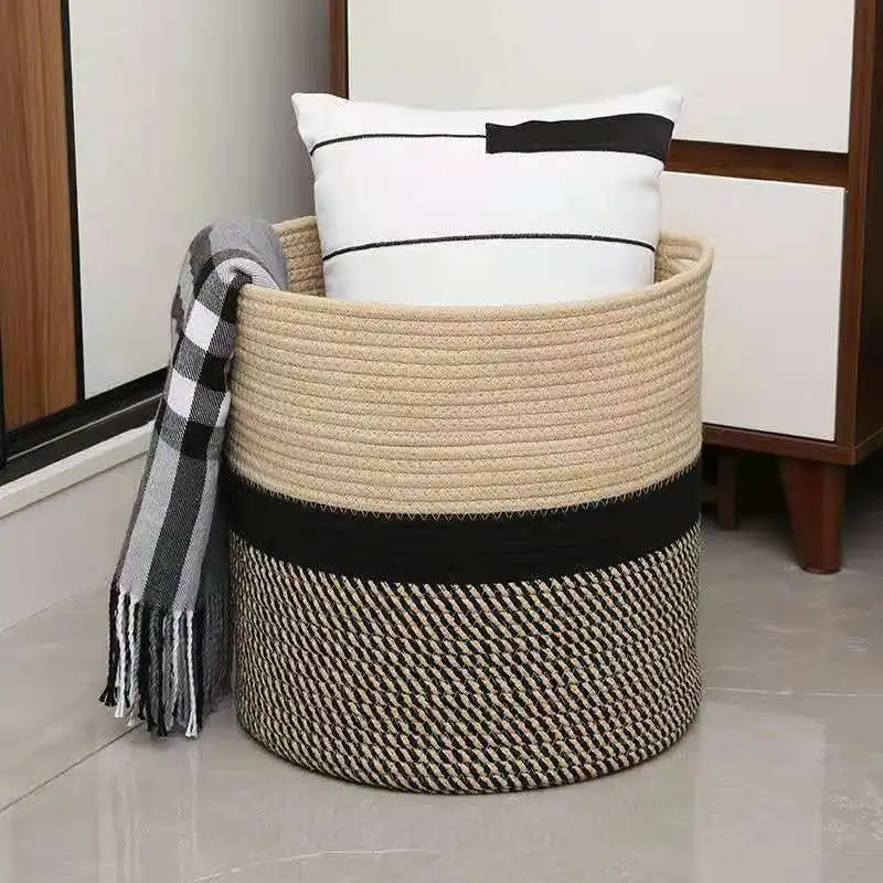 Quality Cotton Rope Dirty Clothes Basket Japanese Round Woven Storage Sundries Organizer Room Flower Pot Decorative Large Size