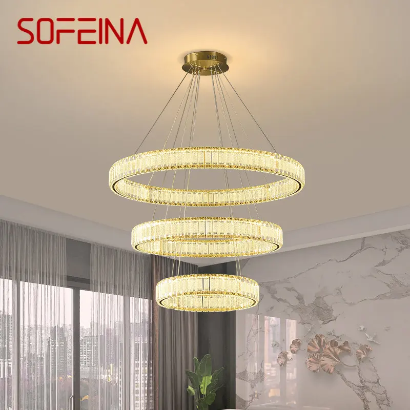 

SOFEINA Modern Pendant Light Led Round Ring Luxury Crystal Creative Chandelier Lamp For Living Dining Room Villa Decor
