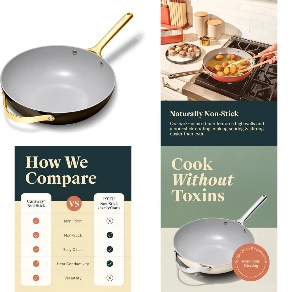 

Нетоксичная 12-дюймовая сковорода вок в стиле вок с высокими наклонными стенками и ручкой из нержавеющей стали — бесплатно от Forever Chemicals для Hea