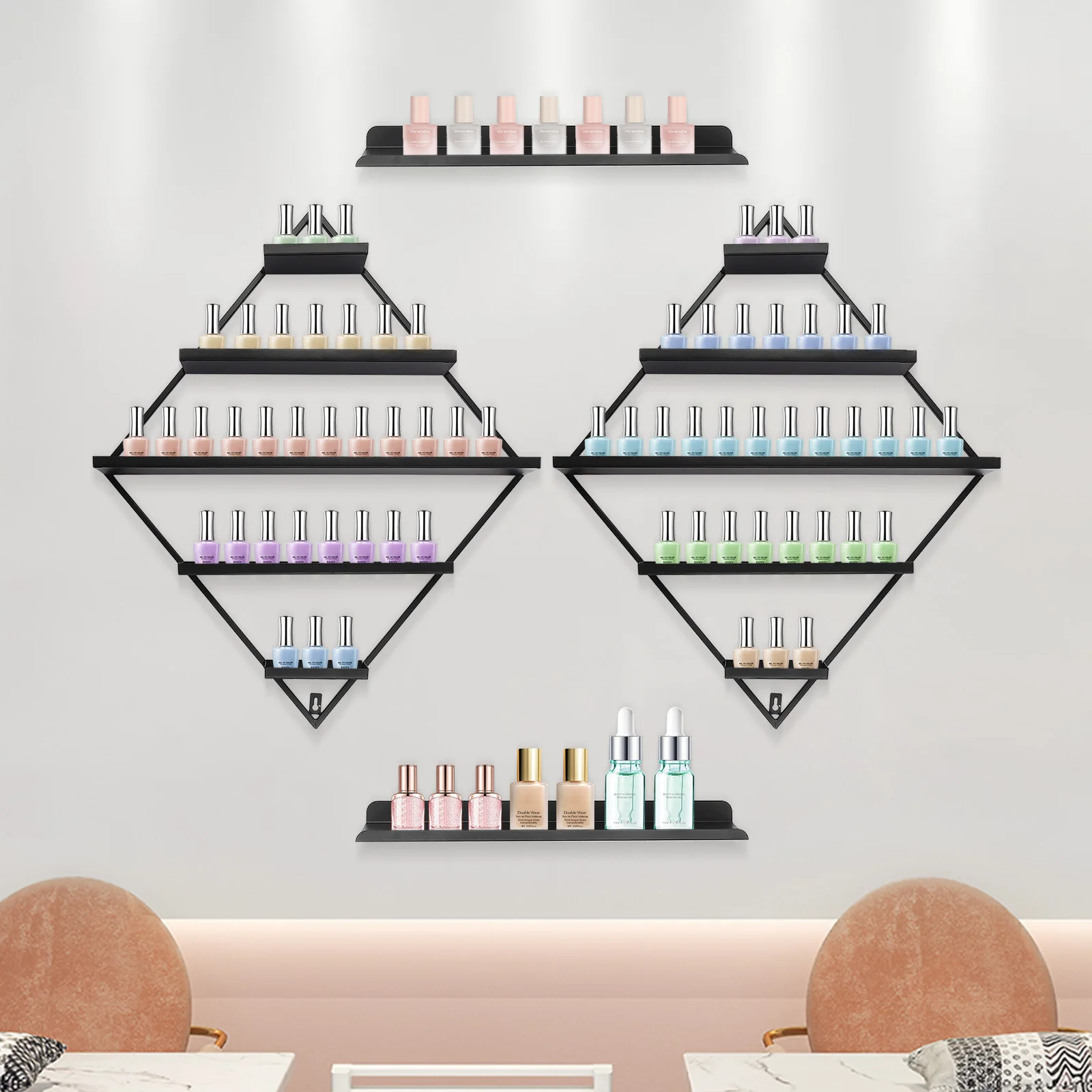 

Diamond shaped five layer nail polish display rack four piece set - black, , decoration, suitable for stores
