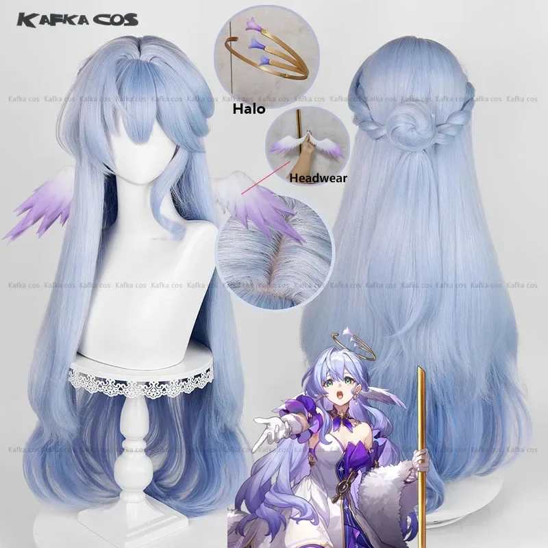 Honkai Star Rail Latest Robin Cosplay Wig Light Blue Long Hair Miss Robin Game Uniform Props Halo Wind Headwear Halloween Party