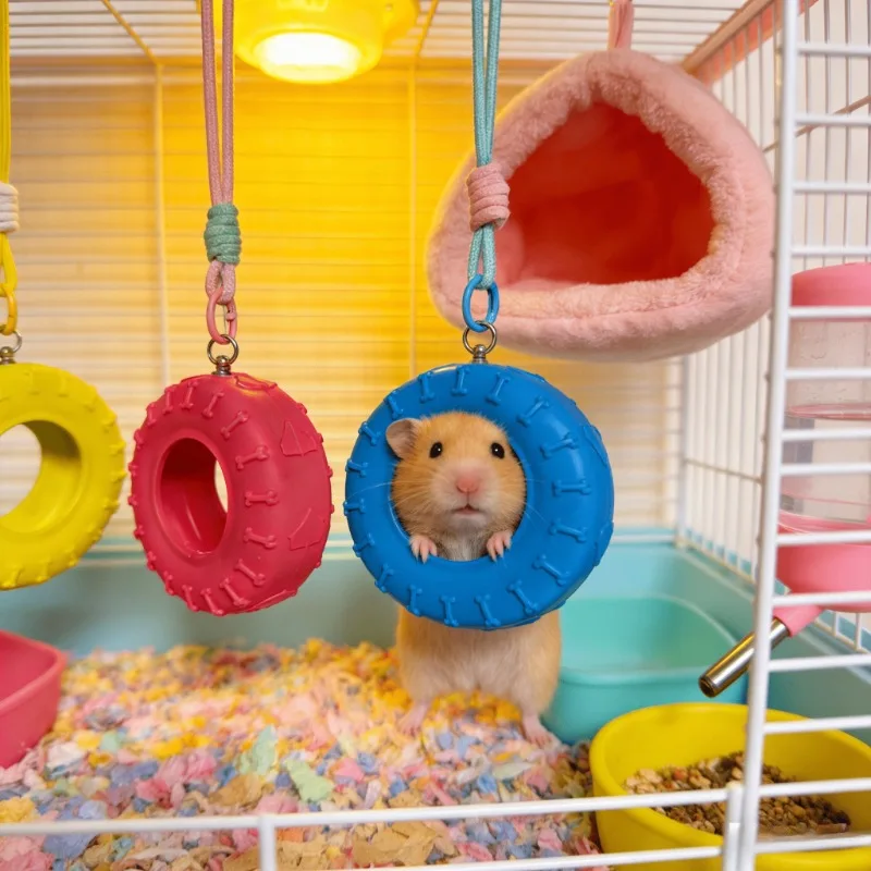 1pc Mini Durable Tire Shape Hammock And Swing For Climbing Toys In Cages Perfect For Hamsters Squirrels And Small Pets