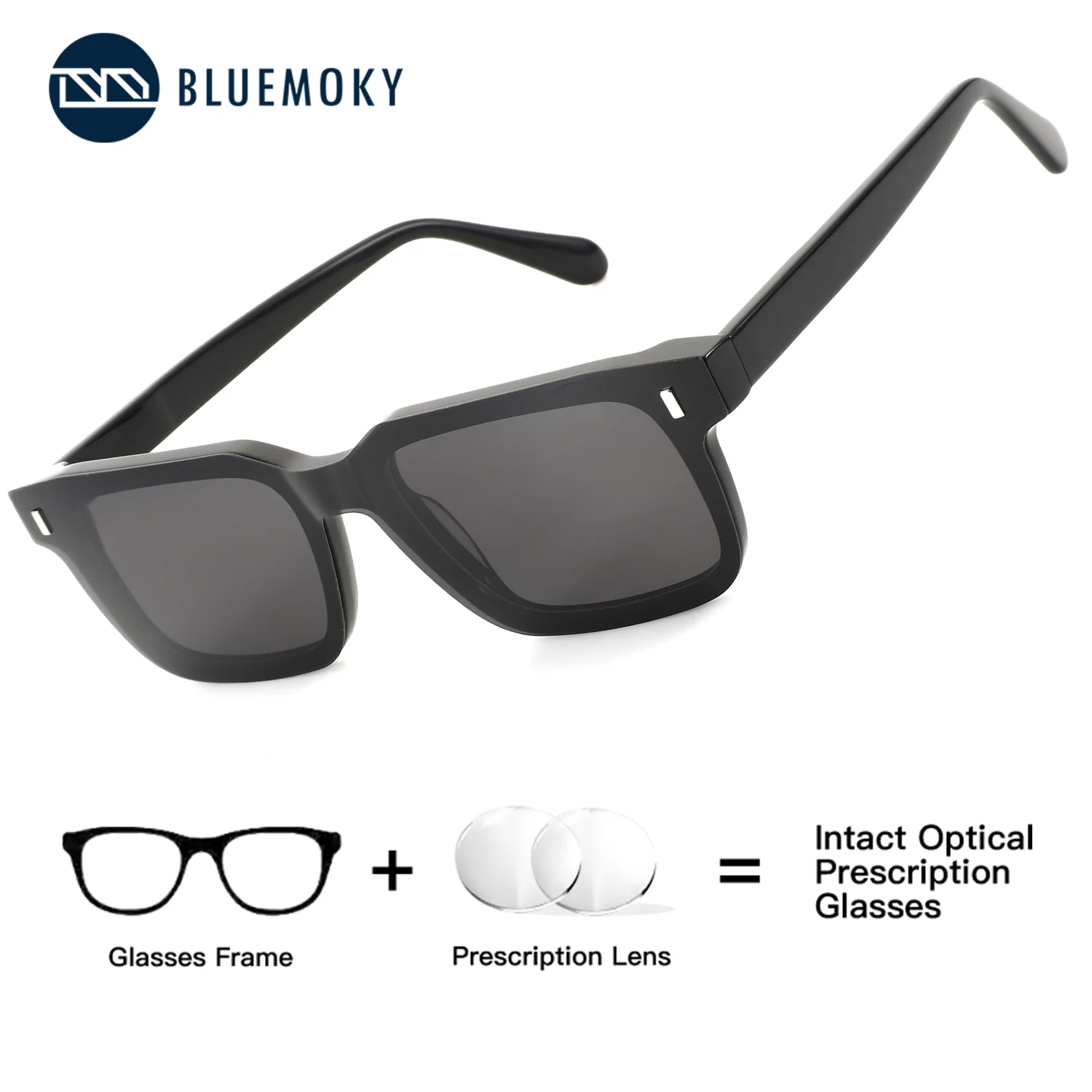 

BLUEMOKY Acetate Square Prescription Eyeglasses Men's Clip-on Glasses UV400 Polarized Anti Blue Light Multifocal Eyewear Male