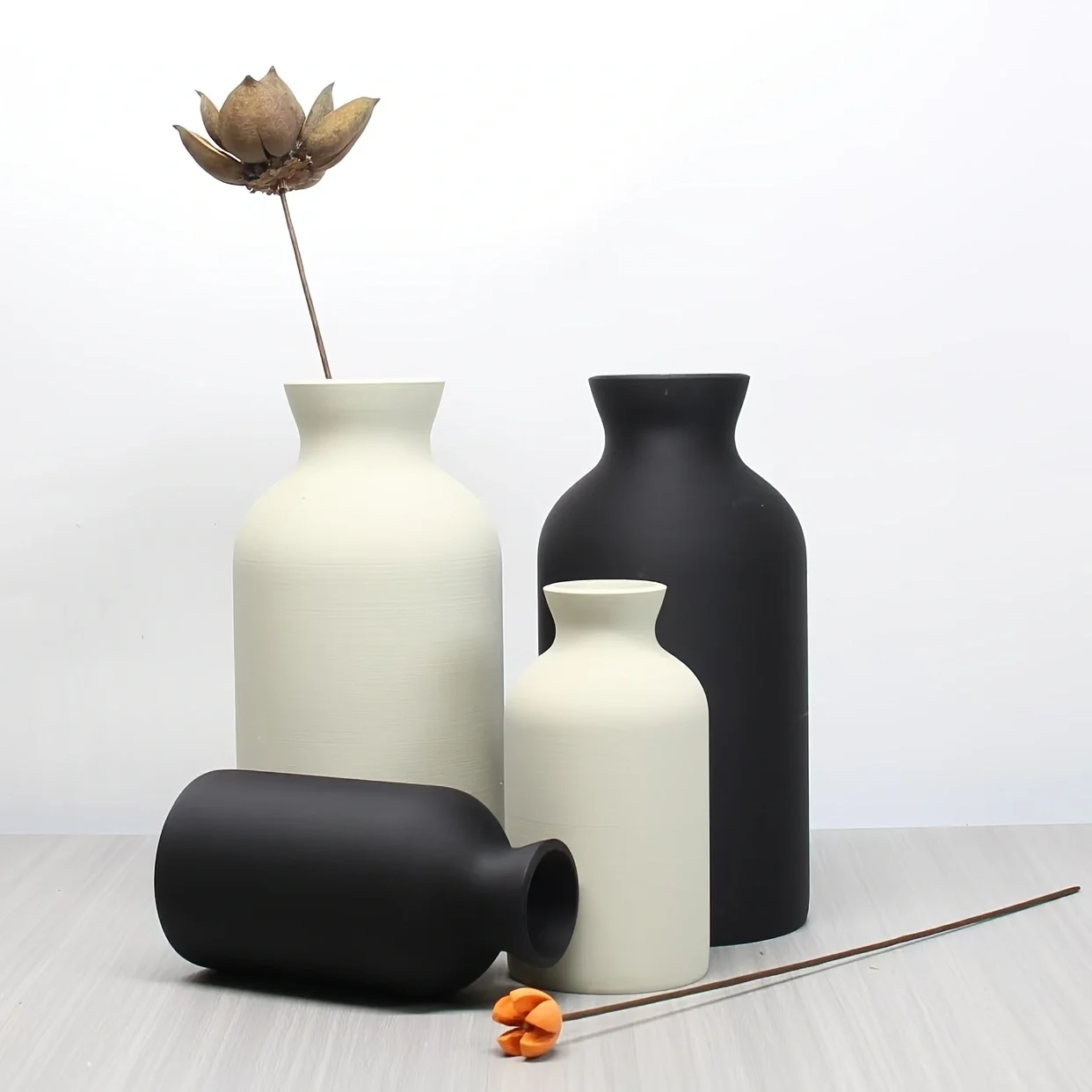 2 Elegant Black Plastic Vases - Bohemian Decorative Centerpiece for Home, Office and Living Room