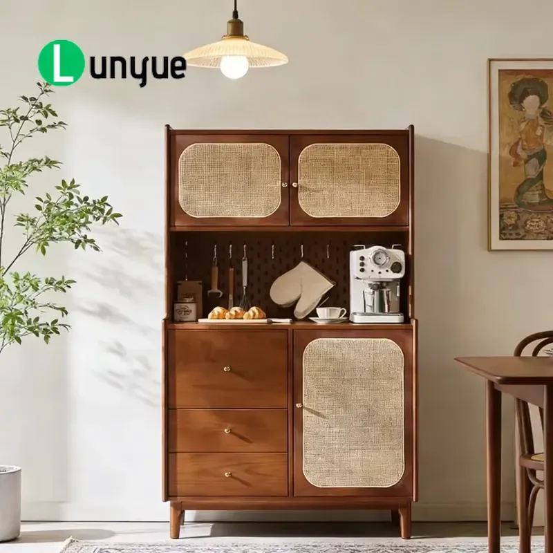 Century Vintage Modern Solid Wood Rattan Sideboard Cabinet Buffet Eco Friendly Handmade Metal Handles For