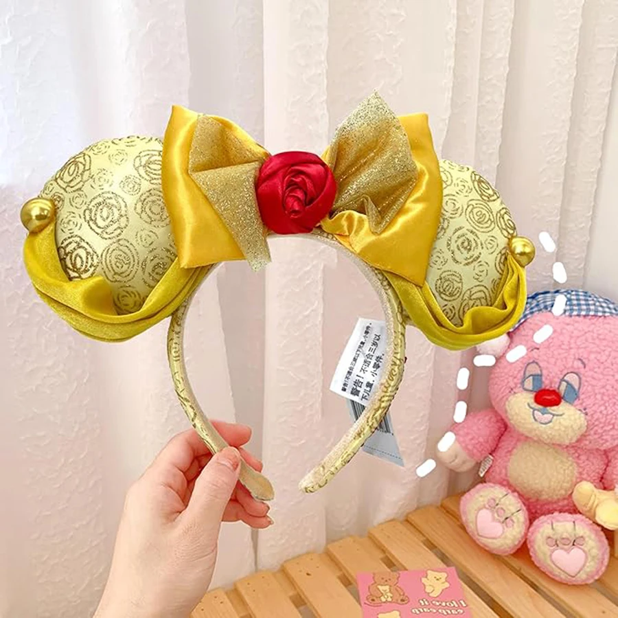 

Mickey Mouse Ear Headbands Beauty Gold Bow Ears Hairbands Party Christmas Halloween Princess Cosplay Costume for Girls Women