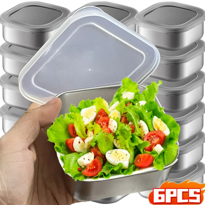 

1/6x Stainless Steel Fresh Keeping Box Fridge Food Storage Container with Lids Lunch Bento Food Box Outdoor Picnic Camping Tools