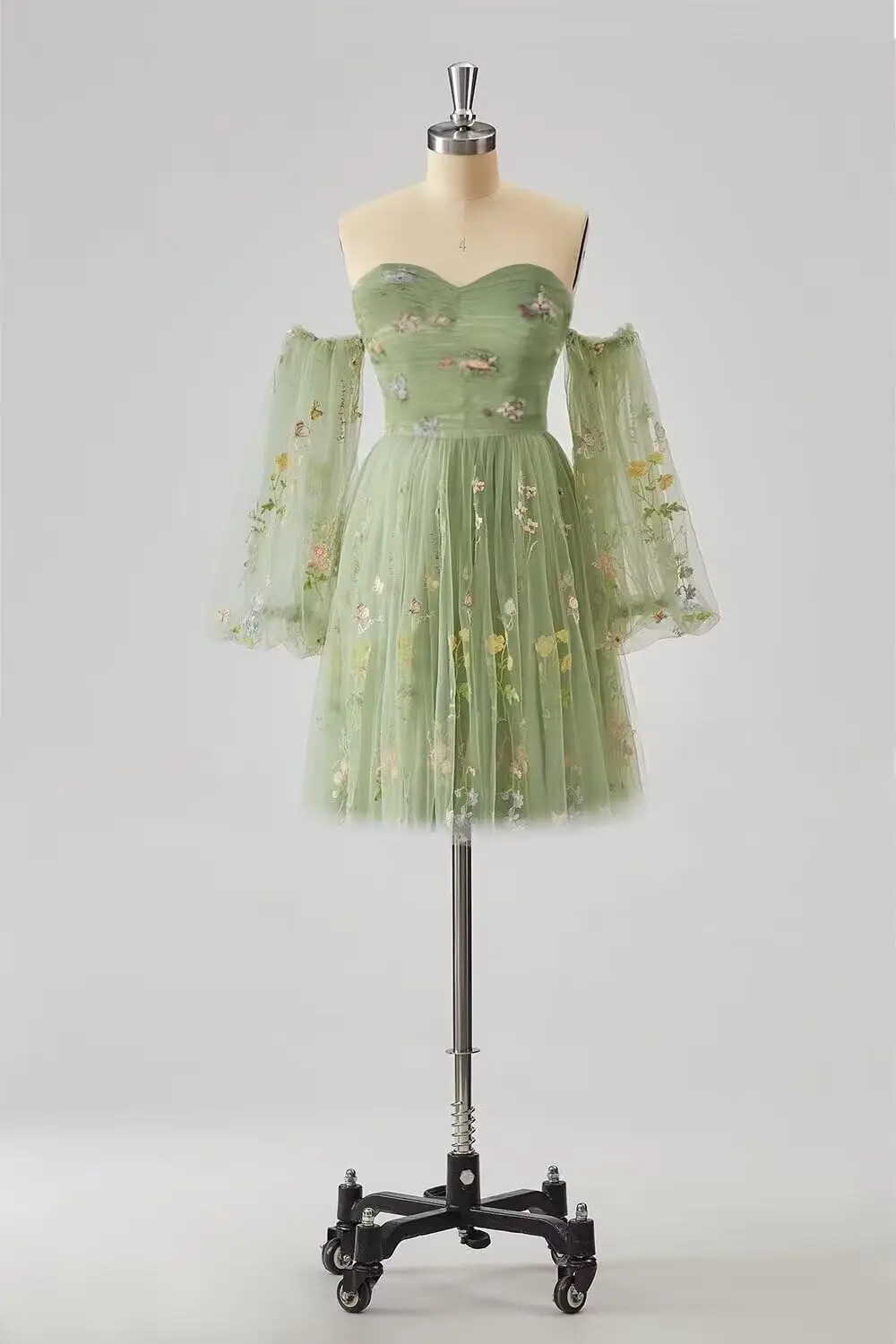 

Women's Homecoming Dresses Off Shoulder Short Flower Embroidery Tulle Formal Prom Dresses