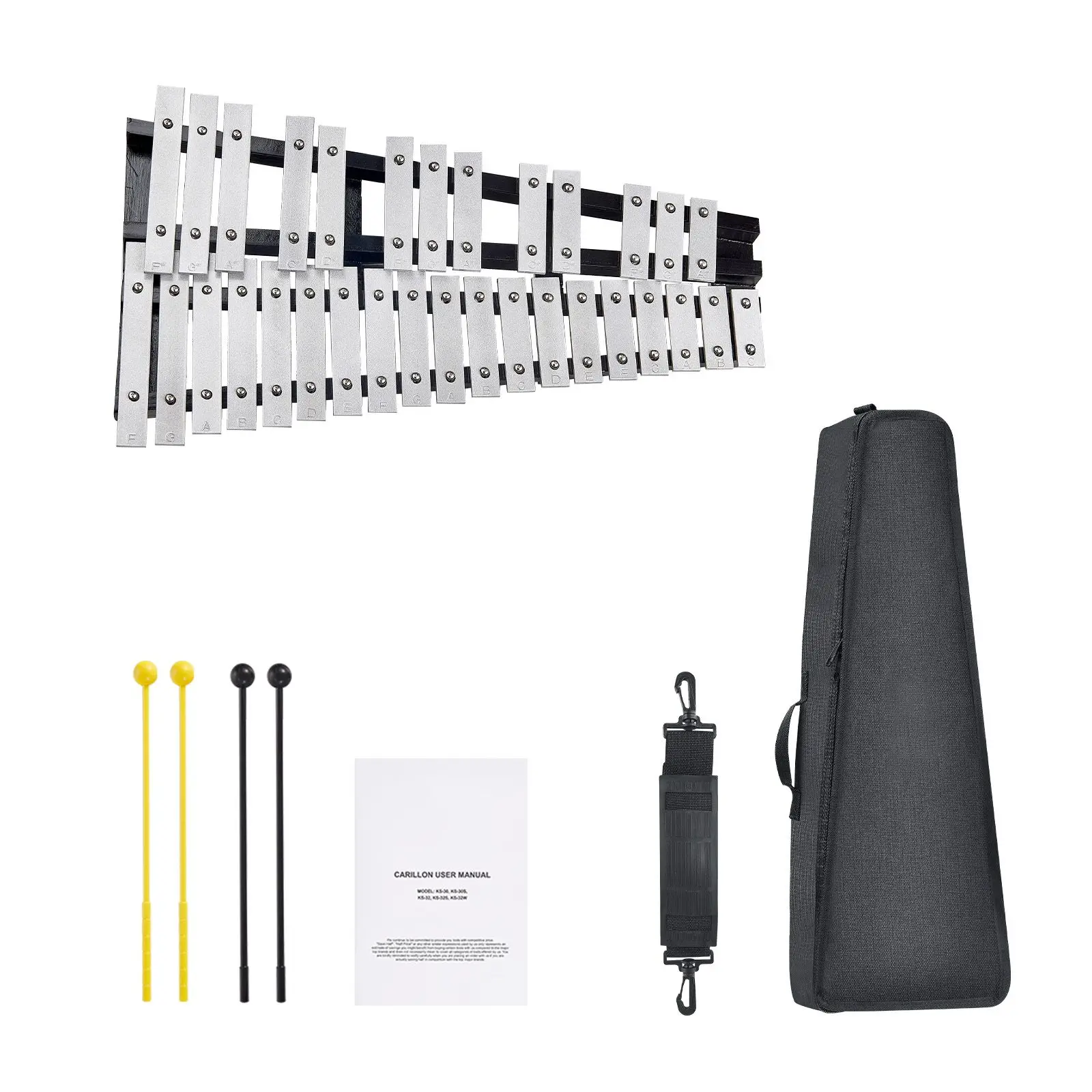 32 Note Glockenspiel Xylophone Bell Kit, Percussion Instrument with Mallets, Drum Sticks and Carrying Bag, Professional Glockens