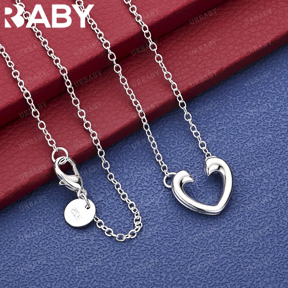 

URBABY 40-75cm 925 Sterling Silver Heart Pendant Necklace Charm Trend Birthday Gifts Fashion Party Fine Jewelry