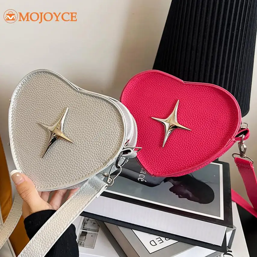 Heart Shaped Small Shoulder Bag for Women Korean Gothic Mini Purses Girls Dating Trend Crossbody Bag Y2K PU Leather Satchel Bags