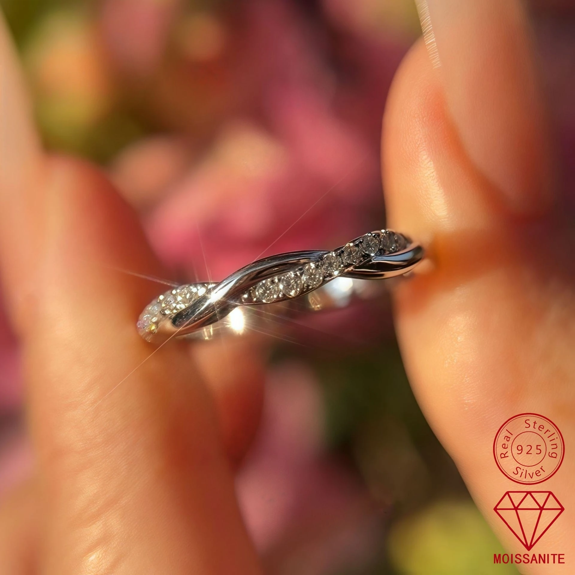 

Кольцо Carnica с натуральным муассанитом 1.3/2 мм для женщин, 100% стерлинговое серебро S925, сверкающее обручальное кольцо, цвет GRA D, витой дизайн