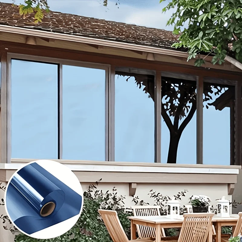Reflective One Way Vision Window Tint See Out Not In, Static Adsorption Sun Shade Thermal Film UV Protection for Balcony Windows
