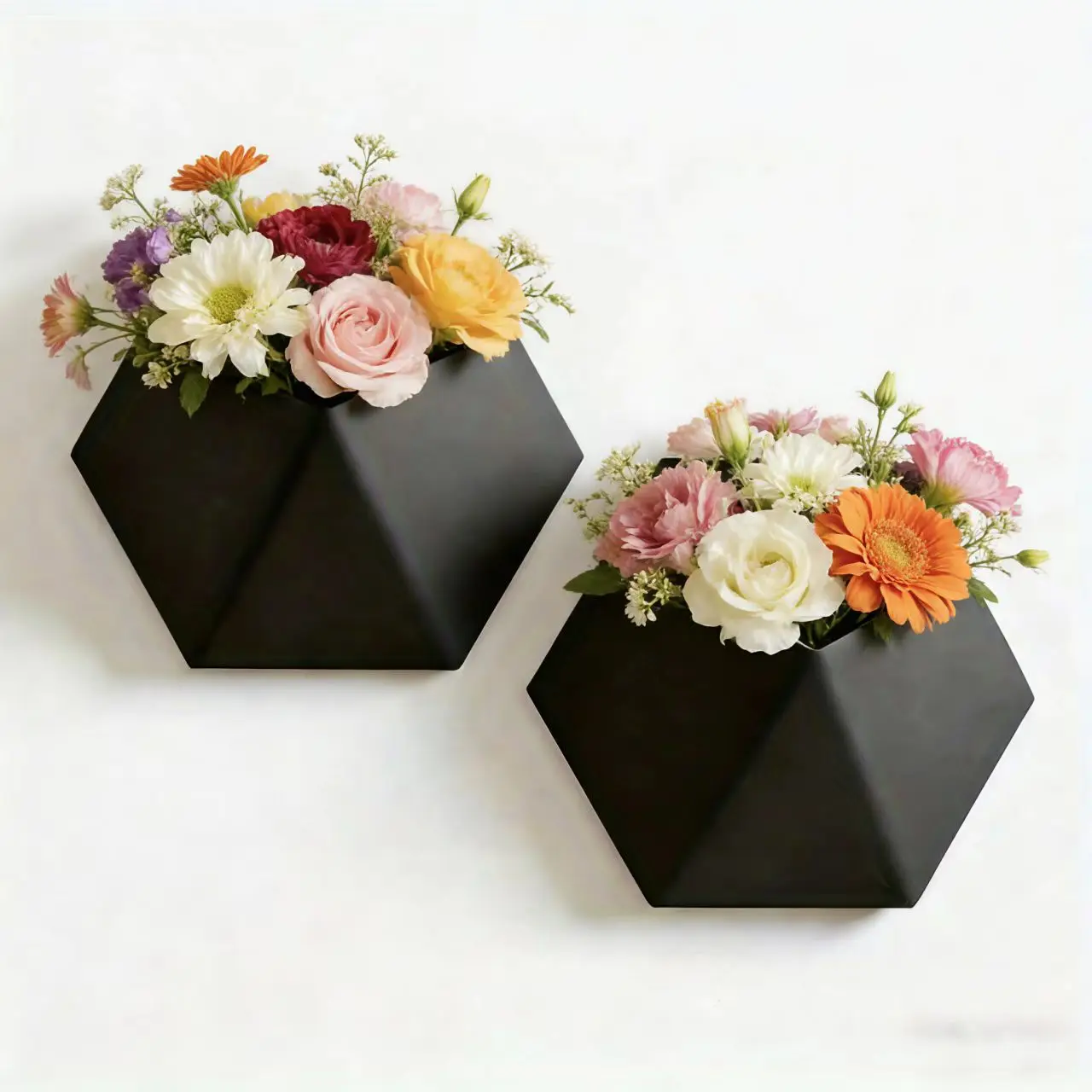 Black Hexagonal Wall Flower Pot With Mounting Holes Unique Design Home Garden Decor Wall Decoration Plant Pot Gardening Gift