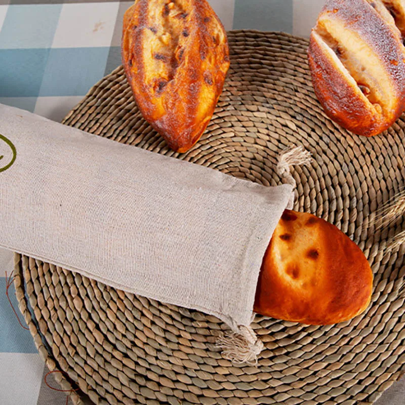 Linen Bread Bag Reusable Bags For Bread Drawstring Bags Homemade Artisan Bread Storage Bag Baguette Bag Food Storage Containers