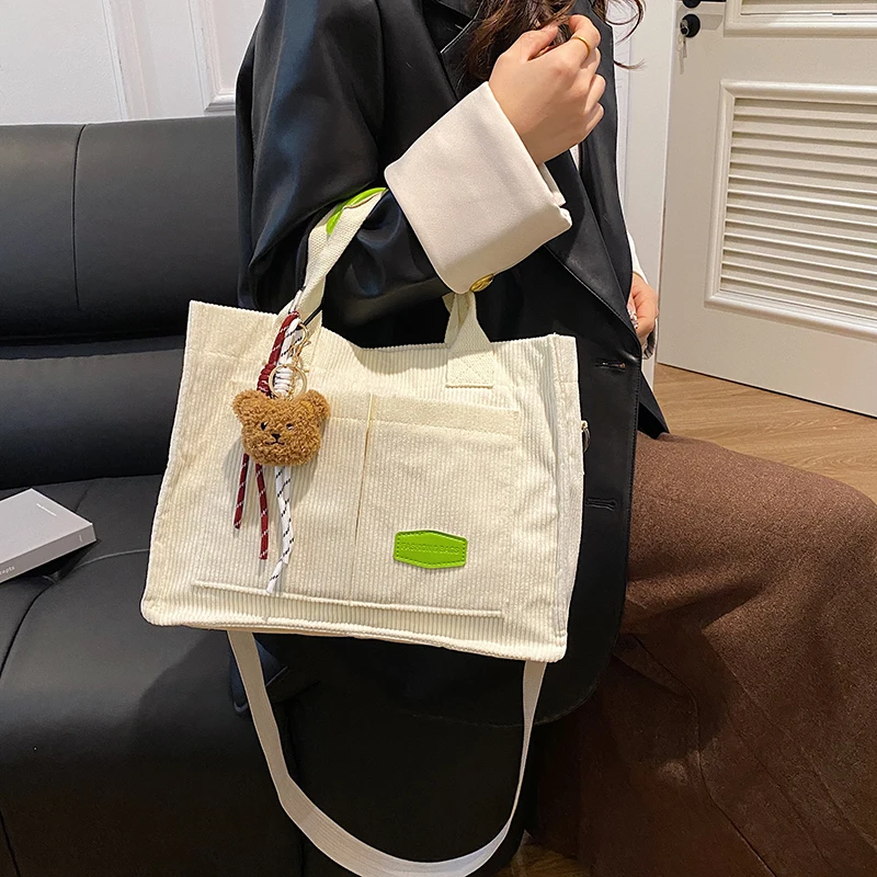 

Women Corduroy Large Crossbody Bag With Pockets Hobo Bag Adjustable Strap Shoulder Bag for Work Travel