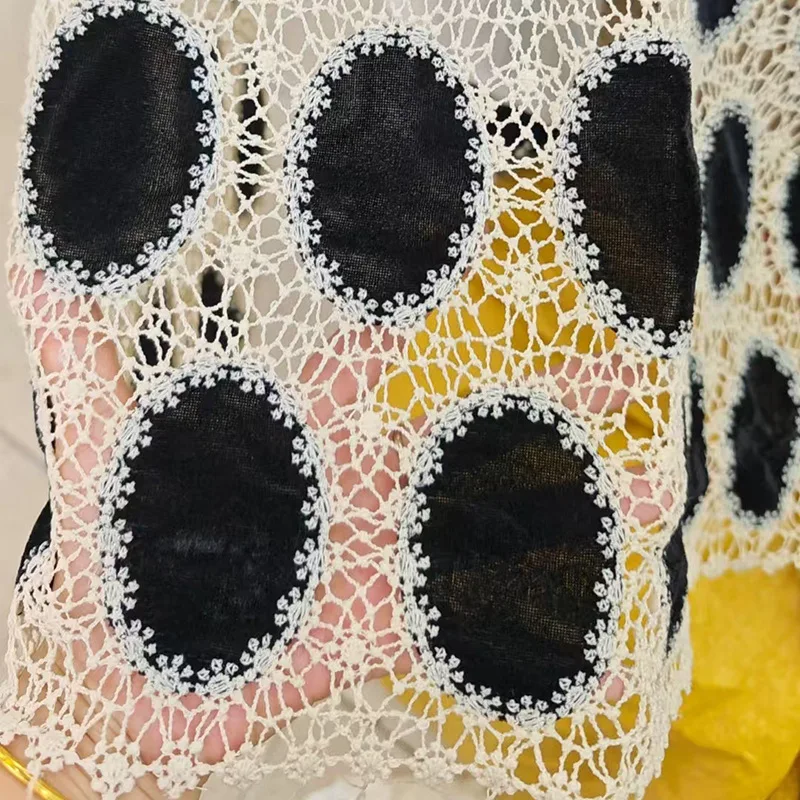 

Retro velvet lace embroidered fabric with full hollow-out design for women's dresses evening dress designer fabric