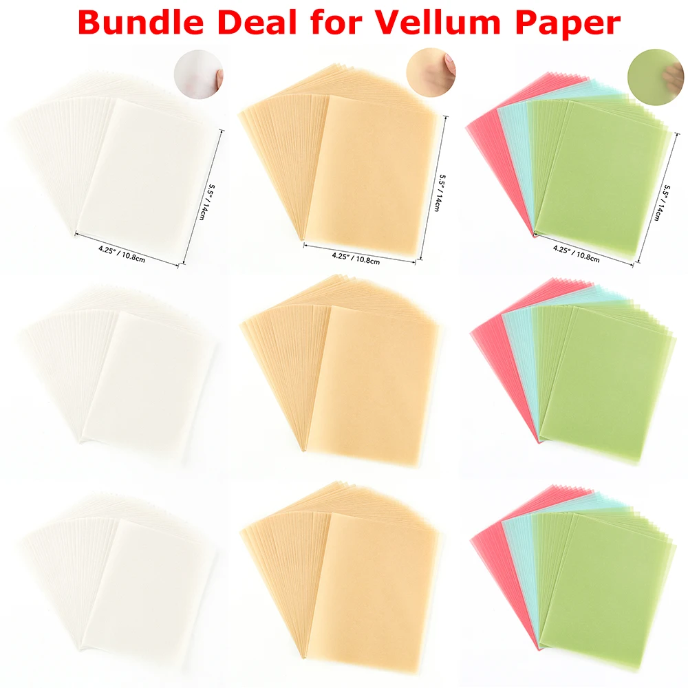 

Bundle Deal 60-90pcs Colored Frosted Smooth Vellum Paper Sheets Heat Resistant Translucent Tracing Paper DIY Embossing Foiling