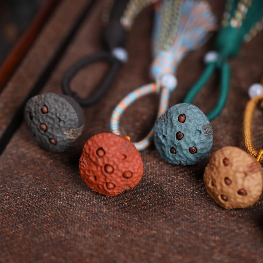 Yixing Purple Clay Lotus Creative Handmade Mini Tassel Pendant, Hand-Held Ornament, Good Luck Keychain