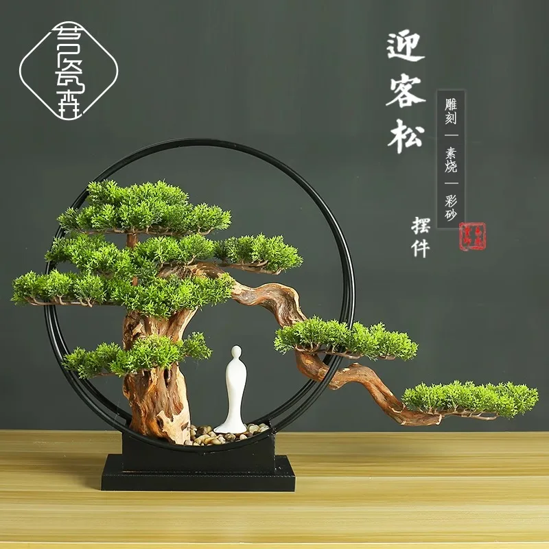 

New Chinese Zen decoration home living room porch decoration simulation welcome pine micro landscape bonsai club soft outfit