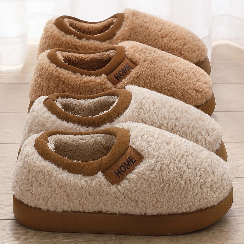

Женские зимние тапочки, нескользящая повседневная мужская домашняя меховая обувь, толстая плюшевая мягкая подошва, домашняя обувь на плоской подошве для спальни, теплая напольная обувь для пар