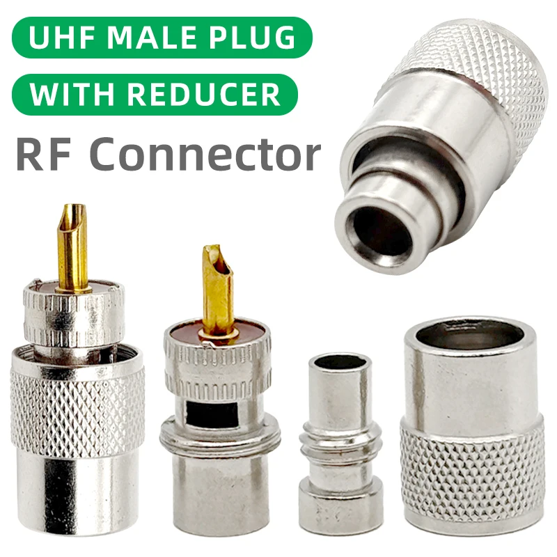 Screwed Coupling UHF/PL-259 Solder Connector Plug with Reducer for RG6U, RG58, RG59, RG-213 Coaxial Coax Cable