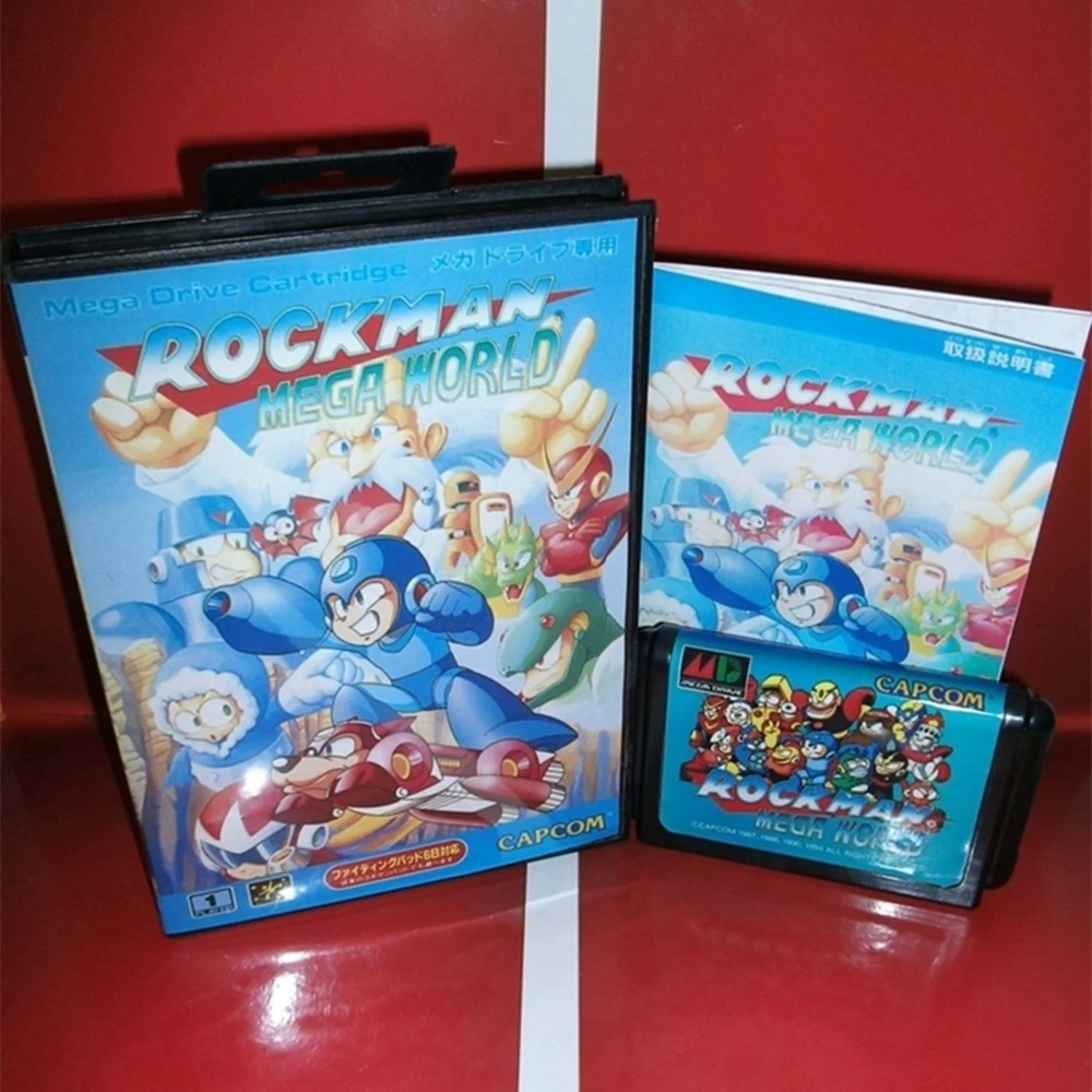 Rockman MegaWorld with Box and Manual for 16 Bit Sega MD Game Cartridge Megadrive Genesis System