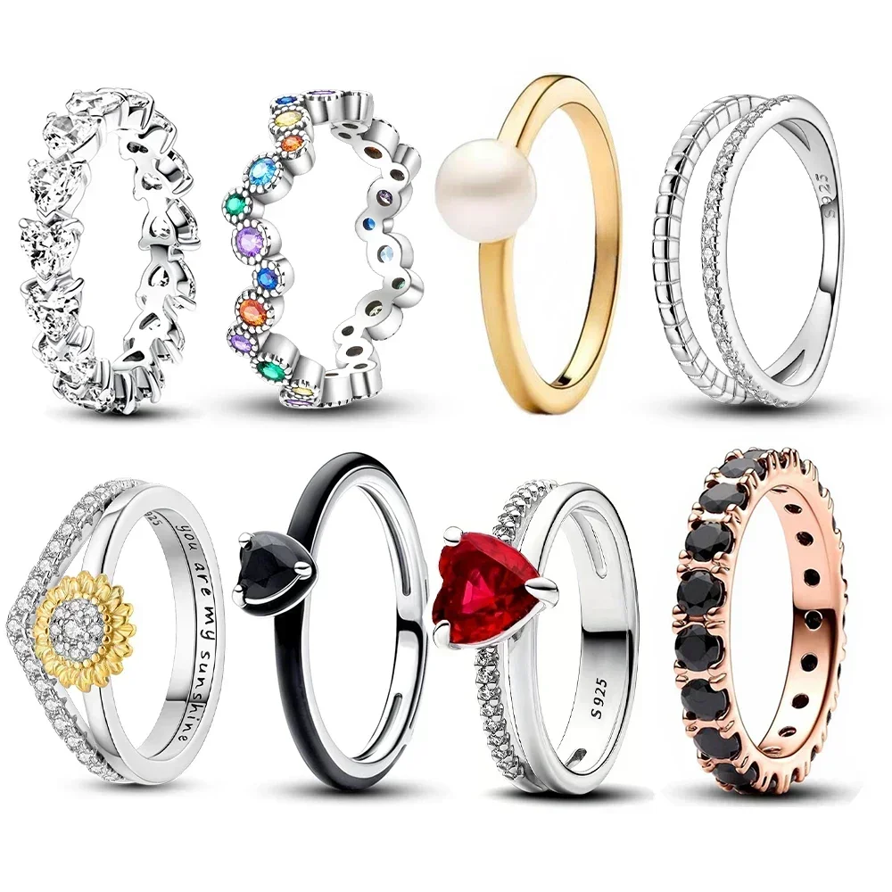 

Sterling Silver 925 Ring New Black Chakra Heart Ring For Women Mother's Day Fine Jewelry Gift freshwater pearl ring