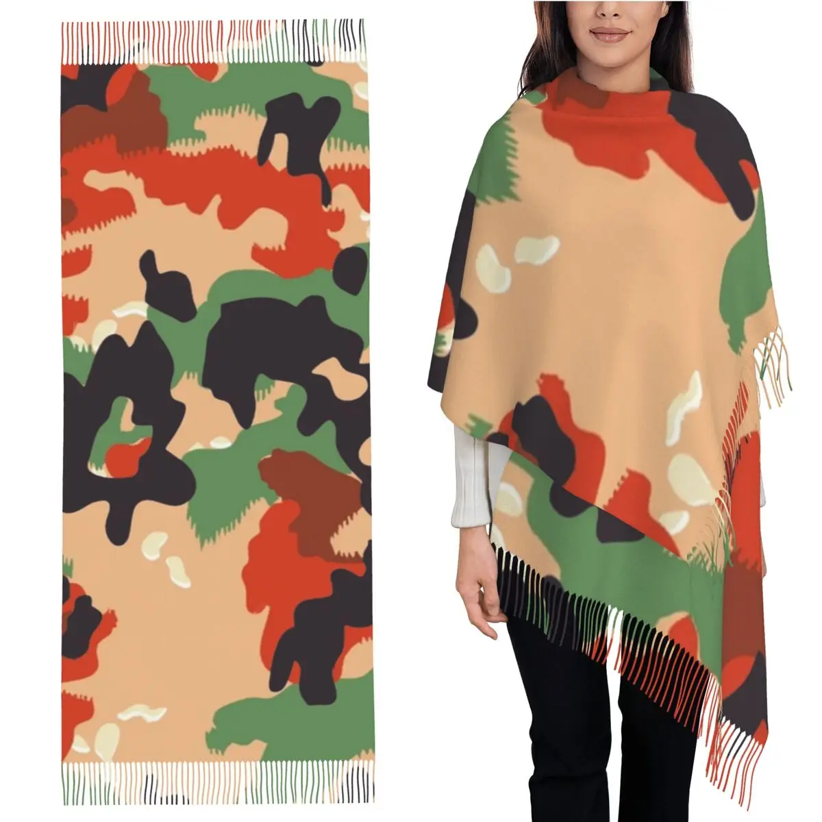 

Swiss Army Camouflage Scarf Tassel Scarves for Women Soft Warm Shawls and Wraps Long Fall Winter Shawl Wrap