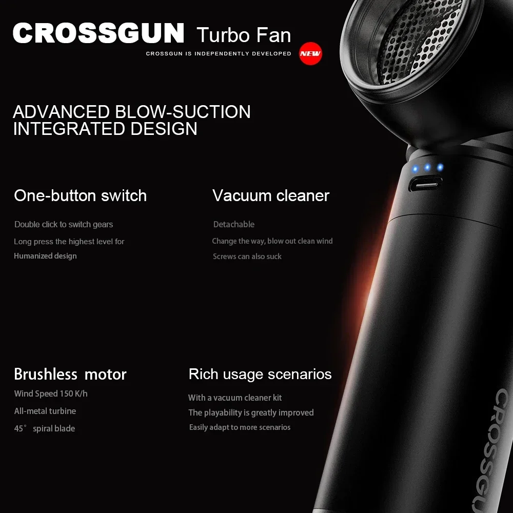 CROSSGUN Mini Strong Jet Turbo Fan Multifunctional Blowing Suction Integrated Vacuum Cleaner Dust Elimination Blower Electric B1