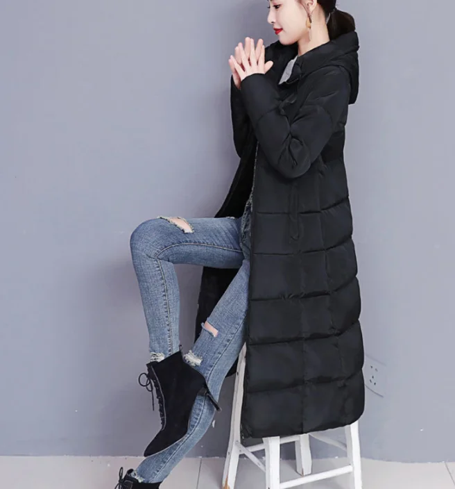 2024 women Winter Long Thick overCoat Hooded Puffer Warm Female  long cotton Parka