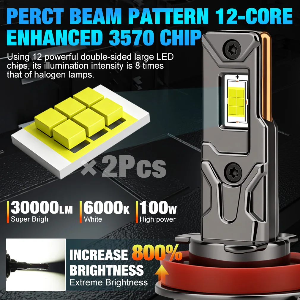 XSTORM H11 H8 LED Headlights Canbus HB3 9005 HB4 9006 LED Fog Lights for Car 40000LM 100W 6000K Auto Driving Lights