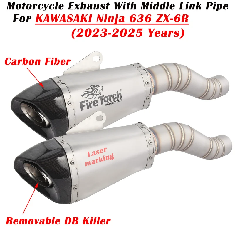 

Slip On For KAWASAKI ZX-6R ZX6R ZX 636 2023 2024 2025 Motorcycle Exhaust Escape Modified Carbon Fiber Muffler Middle Link Pipe