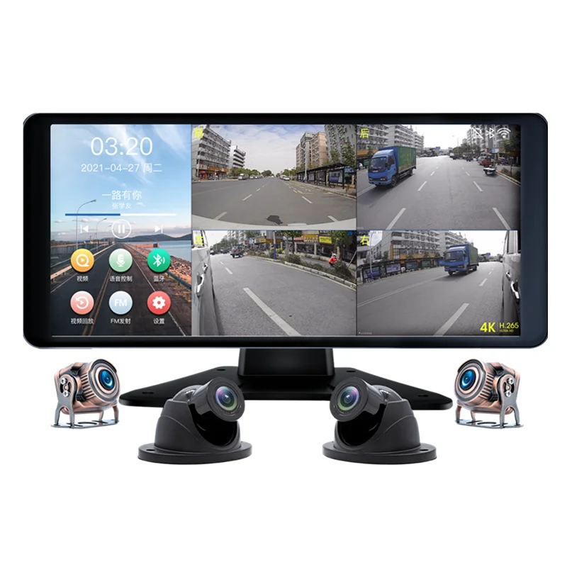 10.36 inch AHD 4ch Recorder DVR Car Monitor Vehicle Truck Night Vision Rear View Camera Security Surveillance Split Screen Quad