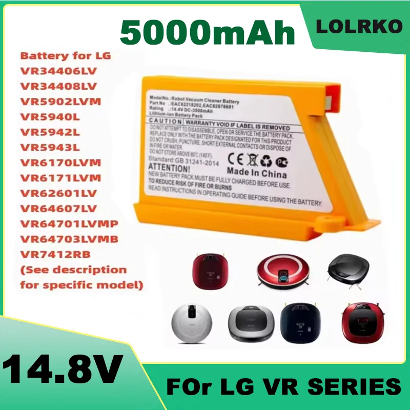 5000mAh Battery Upgrade Replacement for LG Sweeping Mopping Robot VR6260LVM VR6540LV R76CIM VR5940L 14.4V EAC62218205