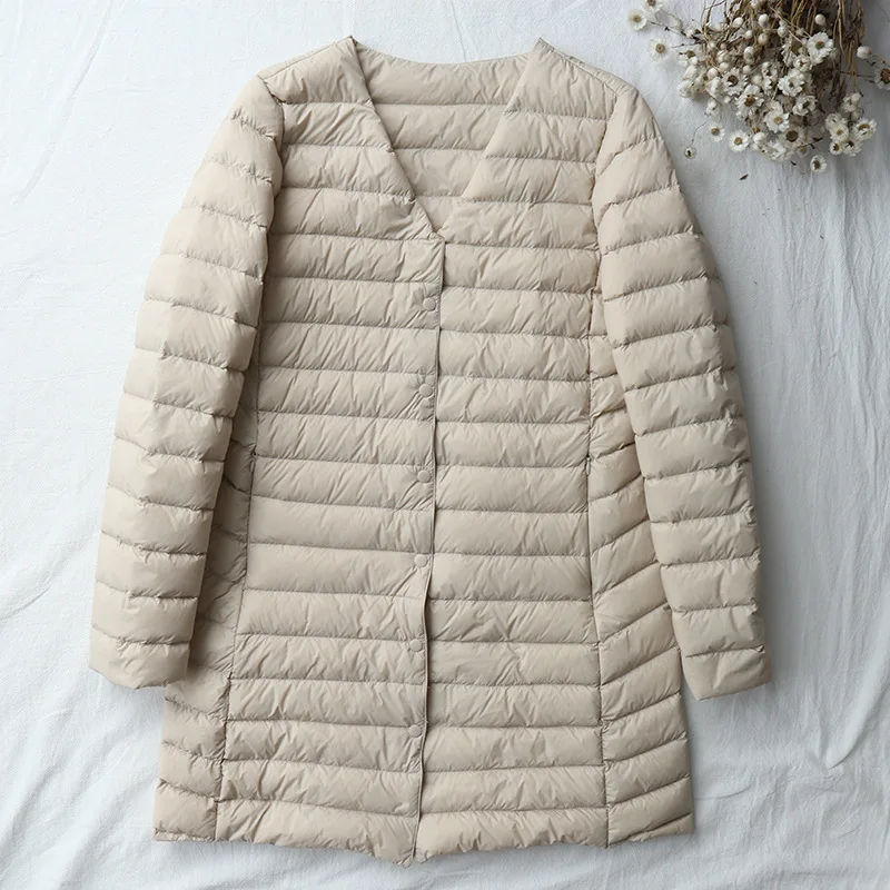 Warm Bigsize Down Jacket 2025 Autumn Winter Women Light Thin White Duck Down Coat Female Midi Long Slim Puffer Parkas Outwears
