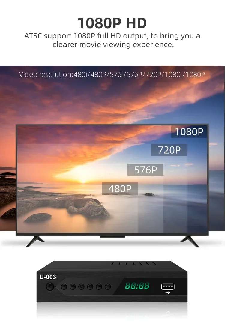 1080P صندوق محول التلفزيون الرقمي ATSC موالف التلفزيون مع التسجيل والتشغيل مخرج HDMI فك التشفير قناة رقمية مجانية لـ US CA MX