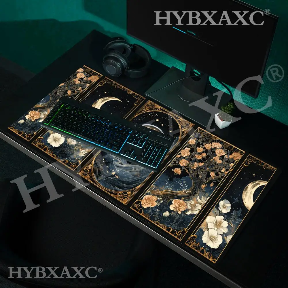 HYBXAXC Celestial Lunar Nature Tarot Card Mouse Pad Green Witch Night Botanical Floral Occult Stars Mouse Moon Office Gift Idea