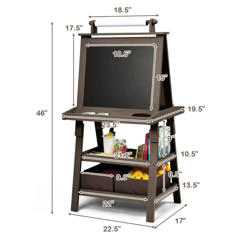 3-in-1 Double-Sided Storage Art Easel Brown