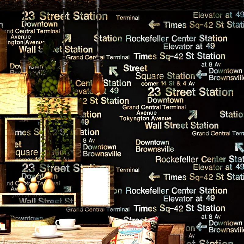 English Alphabet Wallpaper Retro Huai Old 3D 3D Cool Fashion Black Bedroom Coffee Restaurant Clothing Store Wallpaper