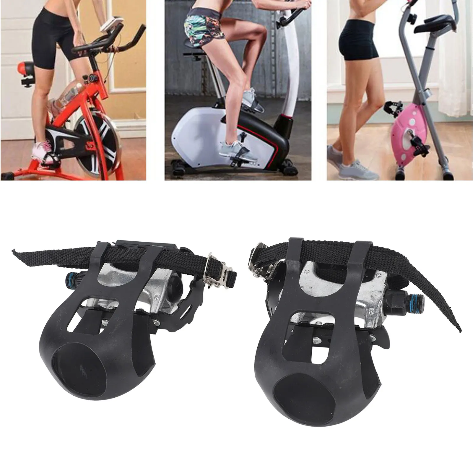 1 Pair Exercise Bike Pedals Aluminum Exercise Bicycle Pedals With Toe Clip And Straps 9/16